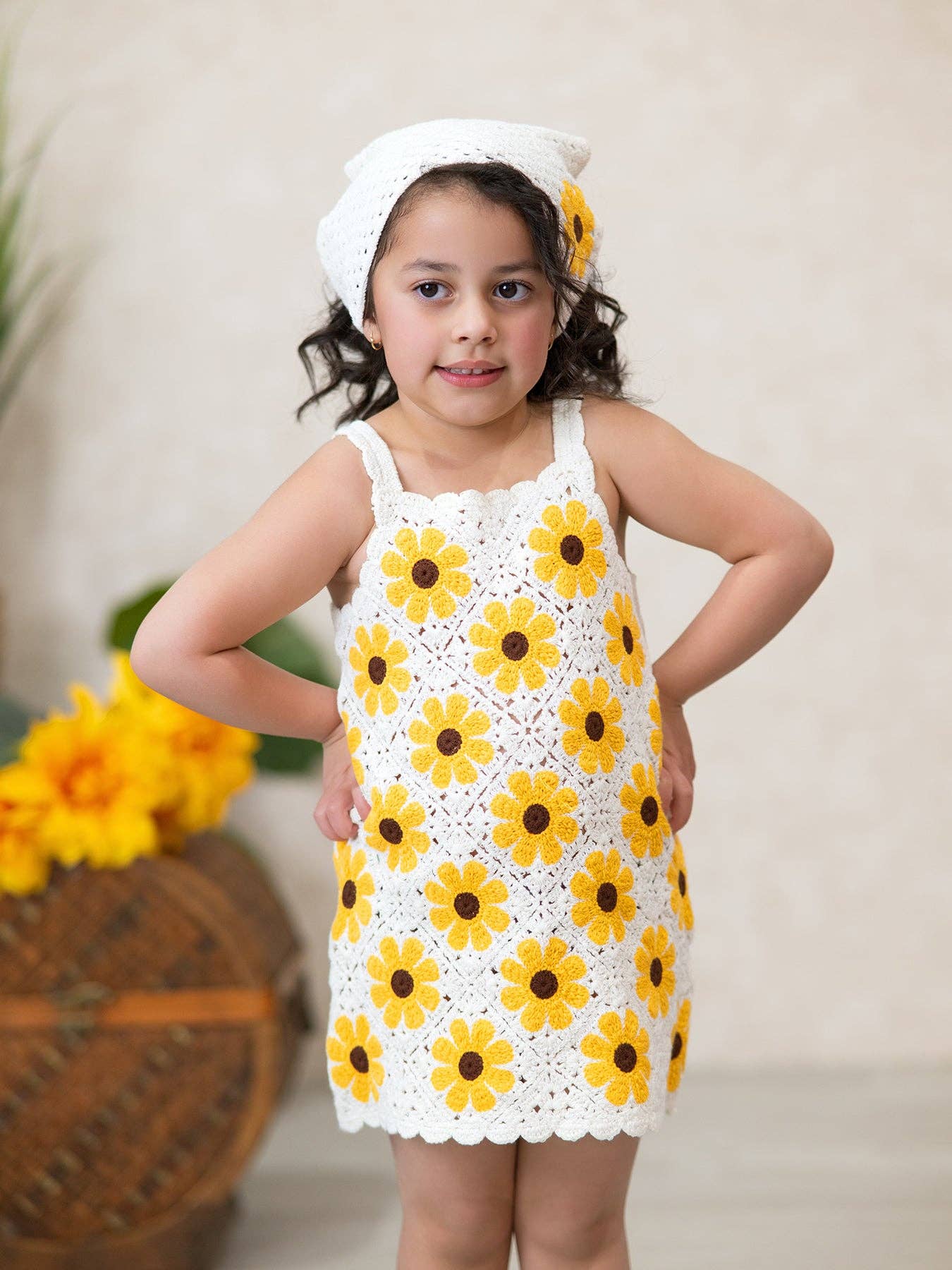 sunflower crochet dress Summer Girl with Headscarf Terracotta Bridesmaid Dresses - color_Black White Dot Summer dress 12 Months 12 Size:6 US (10 AU)