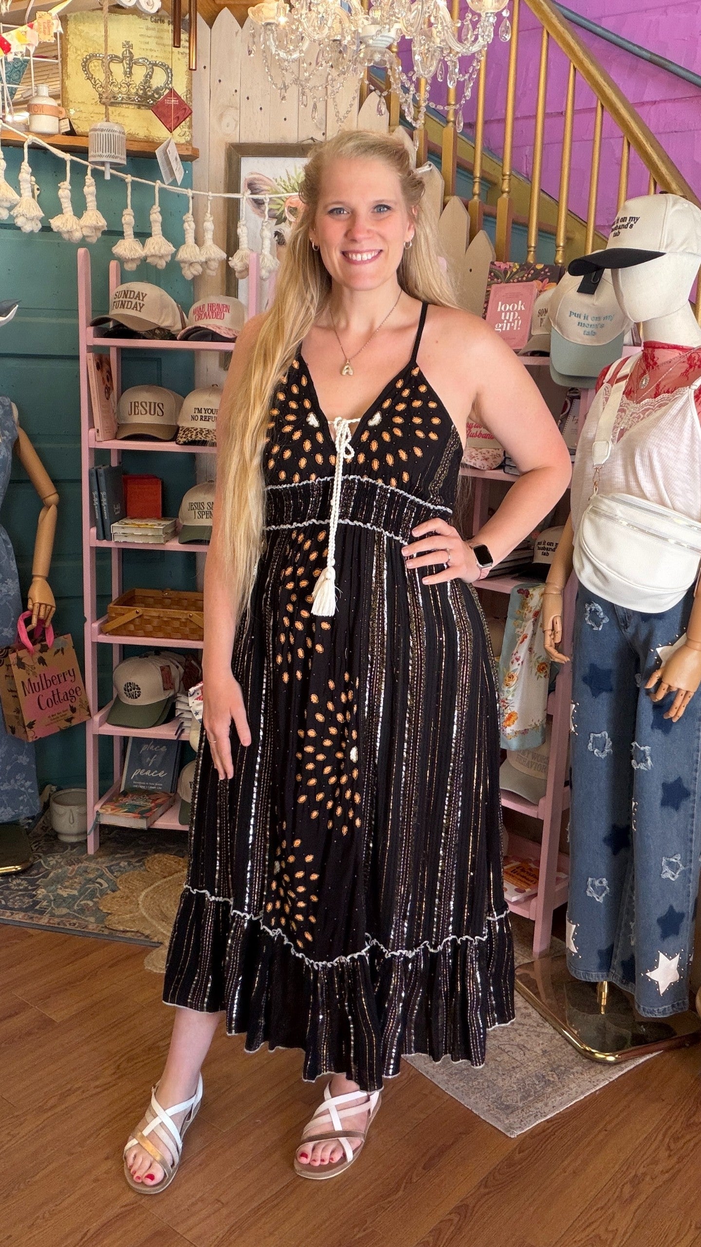 black flowy boho dress NO.301 Women's V-neck Empire Waist Maxi Dress, Boho Lace Detail Maternity Dress, Butterfly Sleeve Flare Tiered Peasant Dress in Black